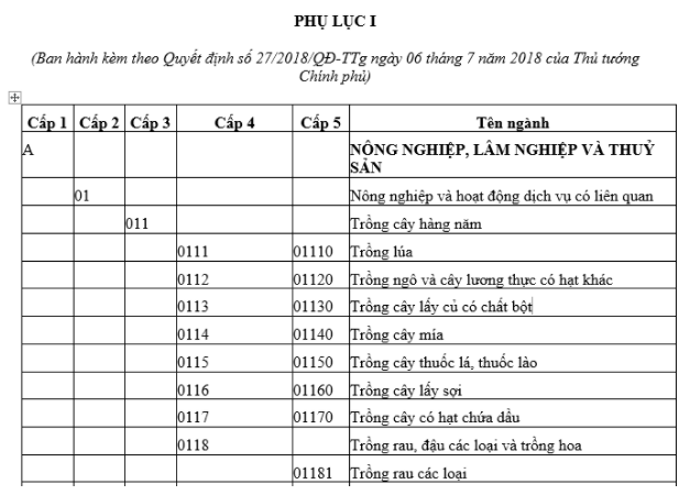 Mã ngành nghề kinh doanh