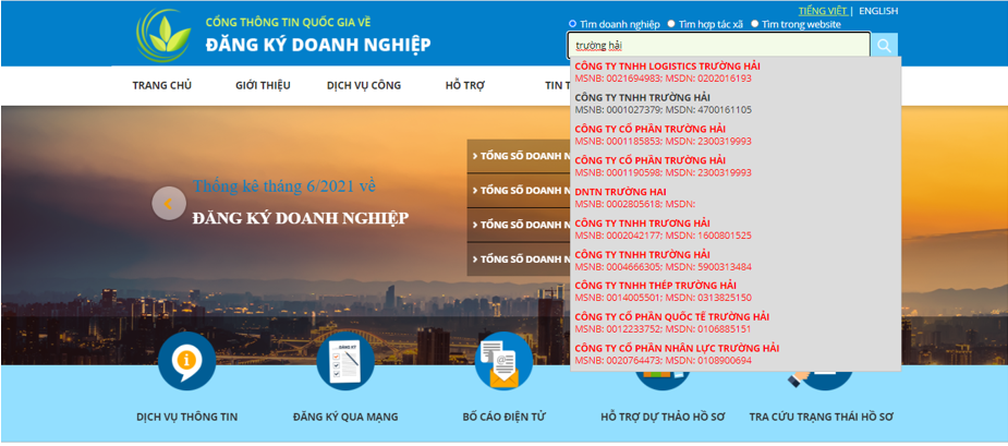 Thuc hien tra cuu ten doanh nghiep moi