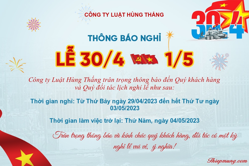 Thông Báo Lịch Nghỉ Lễ Giỗ Tổ Hùng Vương và 30/4 - 1/5 năm 2023